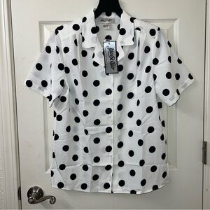 Vintage NWT polka dot Yves st Clair button down short sleeve blouse size 10 NEW